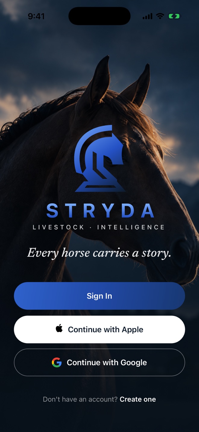 Stryda sign-in screen