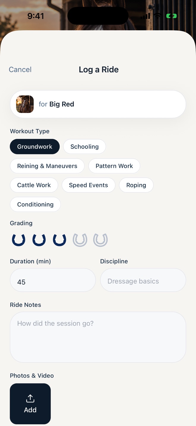 Log a ride screen